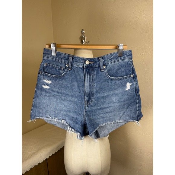 Uniqlo Pants - Uniqlo Jeans Womens 28 Blue Distressed High Rise Raw Hem Denim Shorts 439996
